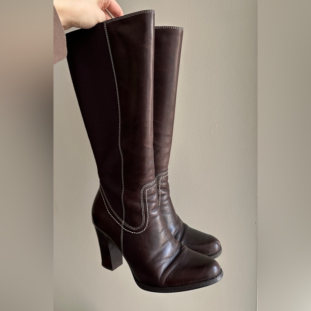 Franco Fortini Women Donna Mid-Calf Heeled Leather Boots, Y2K, Brown, Size 7.5M - Picture 15 of 16